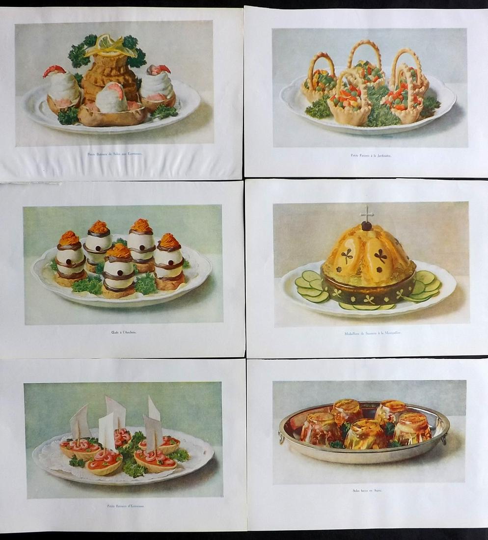 Fairclough, M. A. 1911 Lot of 6 Antique Food Prints: Offset Lithograph Published 1911, London for "The Ideal Cookery Book" M. A. Fairclough. Paper Size: 10 x 7 inch (26 x 18cm) Good Condition