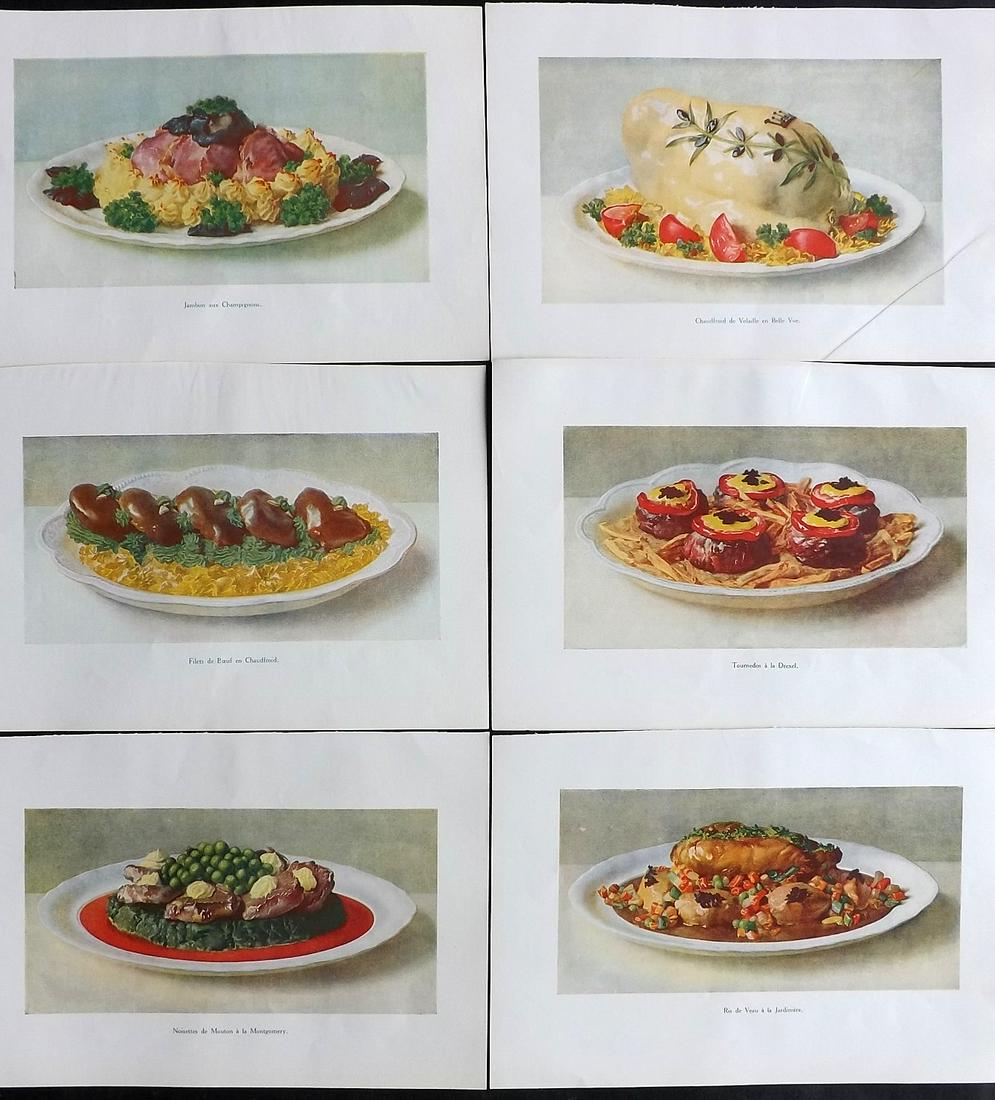 Fairclough, M. A. 1911 Lot of 6 Antique Food Prints: Offset Lithograph Published 1911, London for "The Ideal Cookery Book" M. A. Fairclough. Paper Size: 10 x 7 inch (26 x 18cm) Good Condition