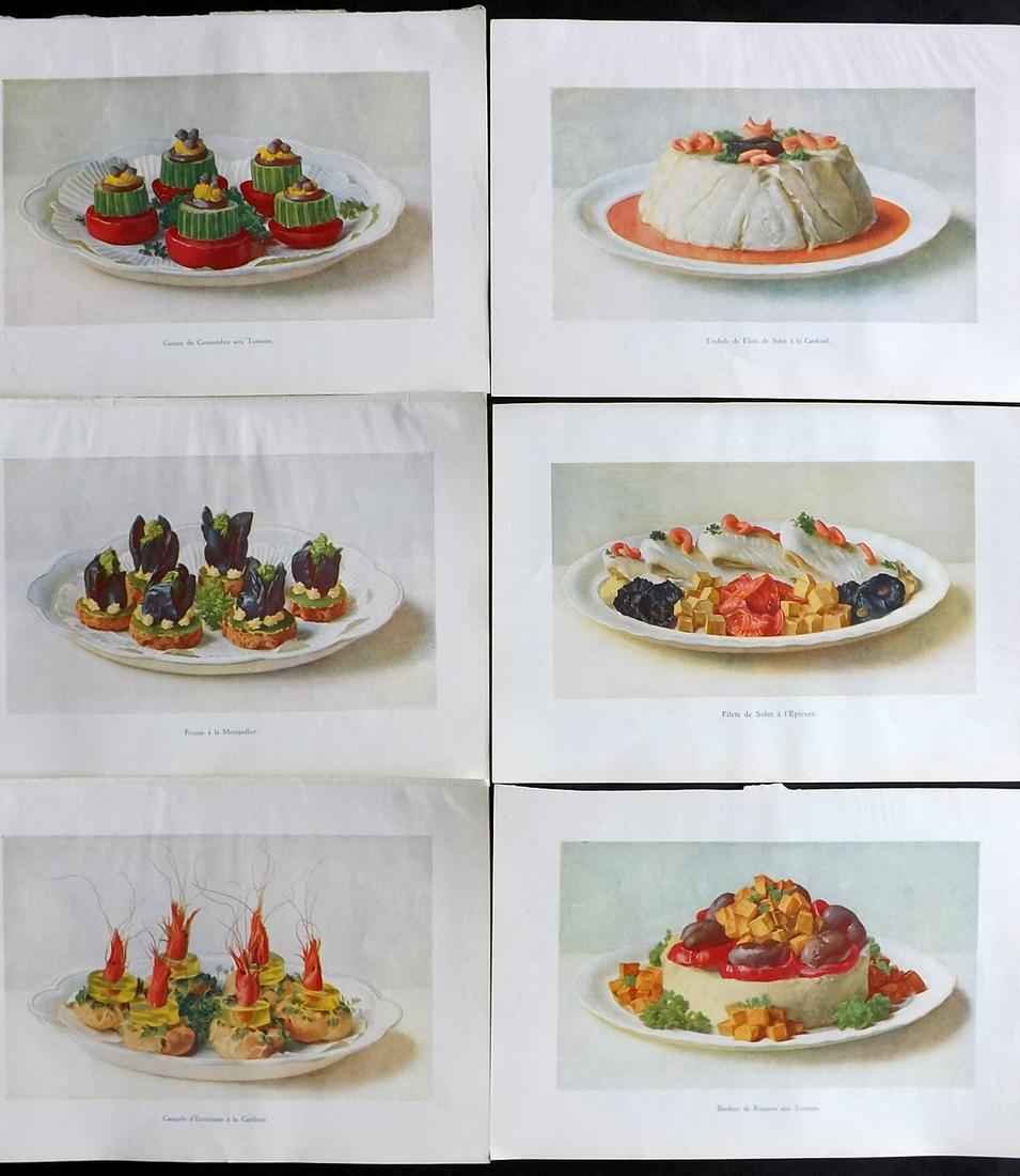 Fairclough, M. A. 1911 Lot of 6 Antique Food Prints: Offset Lithograph Published 1911, London for "The Ideal Cookery Book" M. A. Fairclough. Paper Size: 10 x 7 inch (26 x 18cm) Good Condition