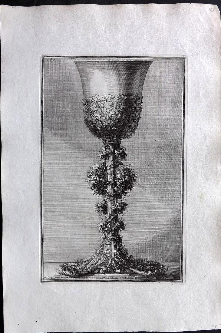 Giardini, Giovanni 1750 Folio Print. Silver Chalice Goblet 04: Folio Copper Plate Published 1750, Rome for "Promptuarium artis argentariae" by Giovanni Giardini. Paper Size: 16 x 10.5 inch (40 x 27cm) Good Condition overall