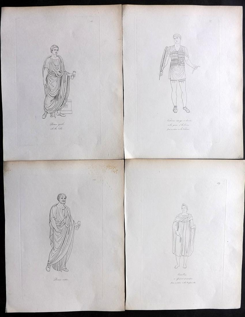 Hope, Thomas 1809 Lot of 4 Ancient Costume Prints. Deluxe Edition: Etching Published 1809, London for "Costume of the Ancients" by Thomas Hope. Deluxe Large Paper Edition. Paper Size: 11 x 9 inch (28 x 23cm) Good Condition