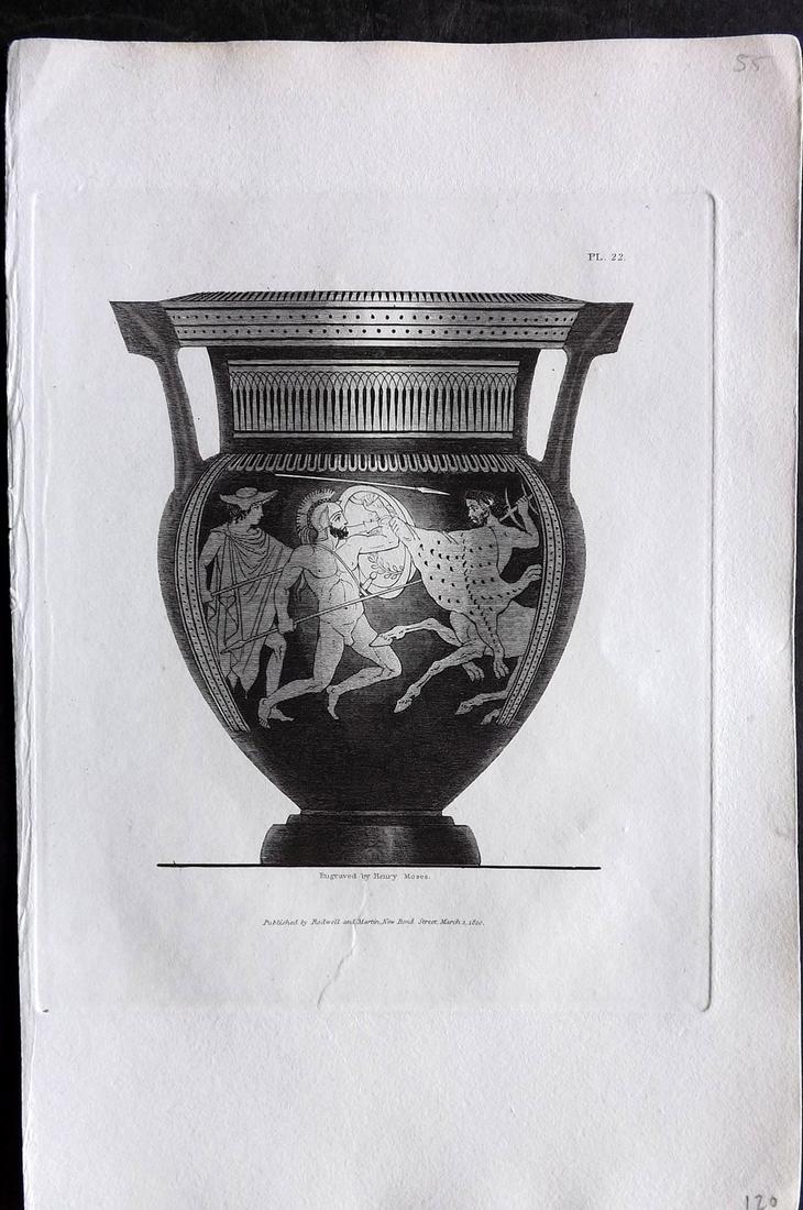 Moses & Englefield 1820 Antique Vase Print 22: Etching Published 1819-20, London for "Vases from The Collection of Sir. Henry Englefield Bart" Drawn and Engraved Henry Moses.Paper Size: 10.5 x 6.5 inch (27 x 16.5cm) Good Condition