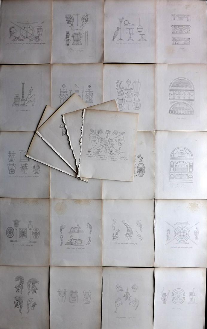 Hope, Thomas 1809 Lot of 24 Ancient Antiquities Prints. Deluxe Edition: Etching Published 1809, London for "Costume of the Ancients" by Thomas Hope. Deluxe Large Paper Edition. Paper Size: 11 x 9 inch (28 x 23cm) A few with margin toning. Good Condition