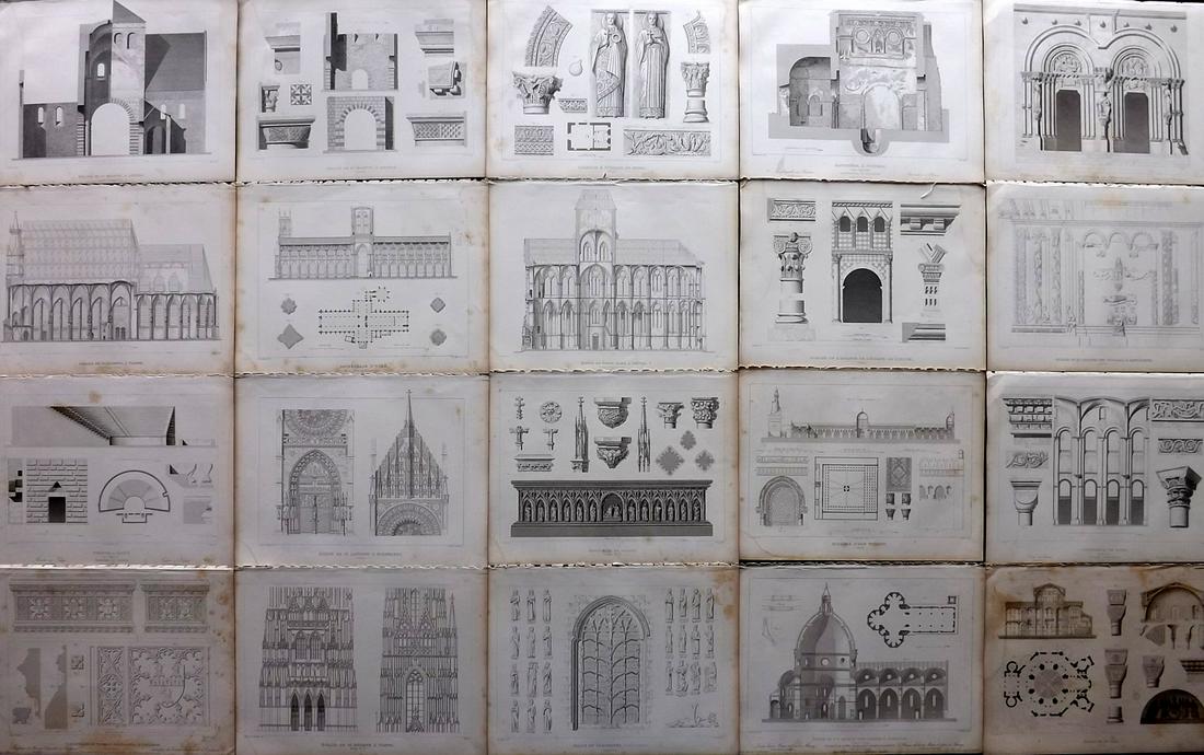 Gailhabaud, Jules 1850 Lot of 20 Architecture & Monument Prints: Incl Italy, Austria, Germany, UK, and France. Steel Engravings Published 1850, Paris for "Monuments Anciens et Modernes" by Jules Gailhabaud. Paper Size: 12 x 9 inch (30 x 23cm) Toning present - Somet