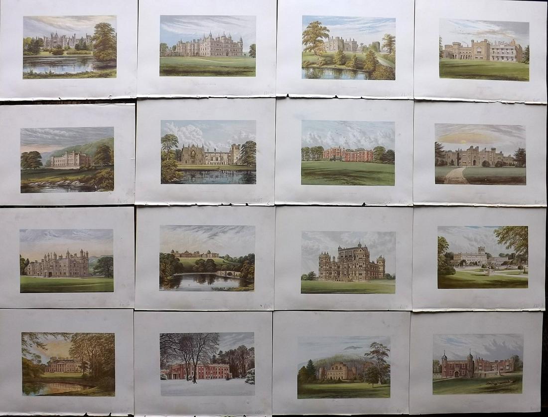 Morris Seats C1870 Lot of 20 Color Woodblock Views: Color Printed Woodblock Published 1866-1880 by William Mckenzie, London for "Picturesque Views of Seats of Noblemen and Gentlemen of Great Britain and Ireland" by the Rev. F. O. Morris. Printed by Ben