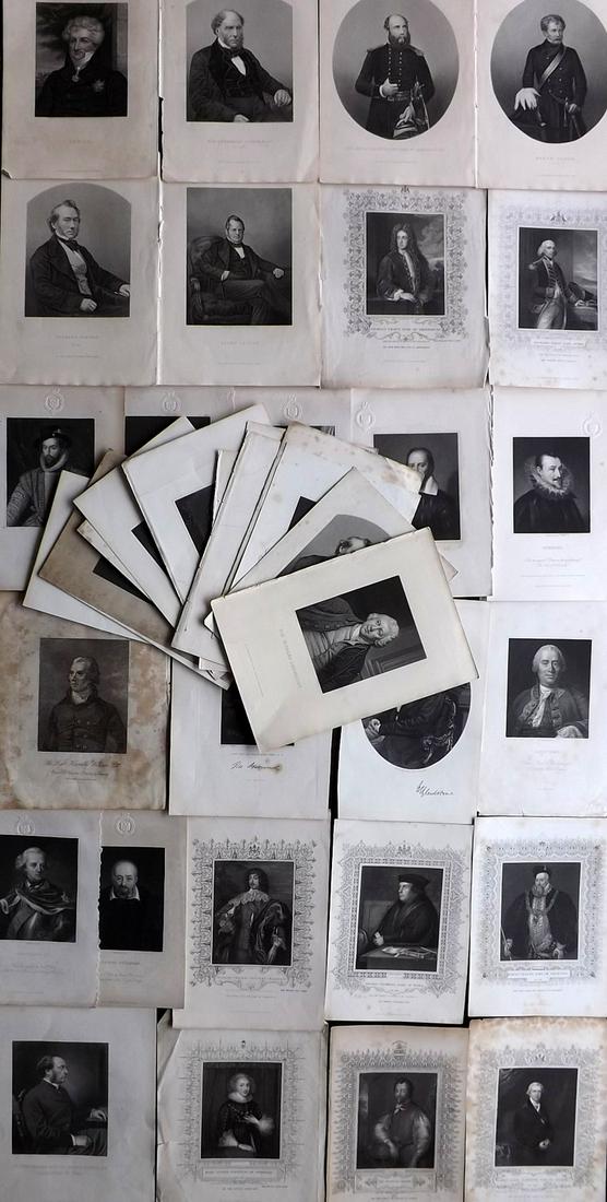 Portraits 19th Cent. Lot of 36 Steel Engraved Portraits: Lot of 36 Steel Engraved Portraits, almost all British. From Editions of The History of England, The Gallery Of Portraits published by Charles Knight, Fisher, Waller and others. Paper Size: Typically 