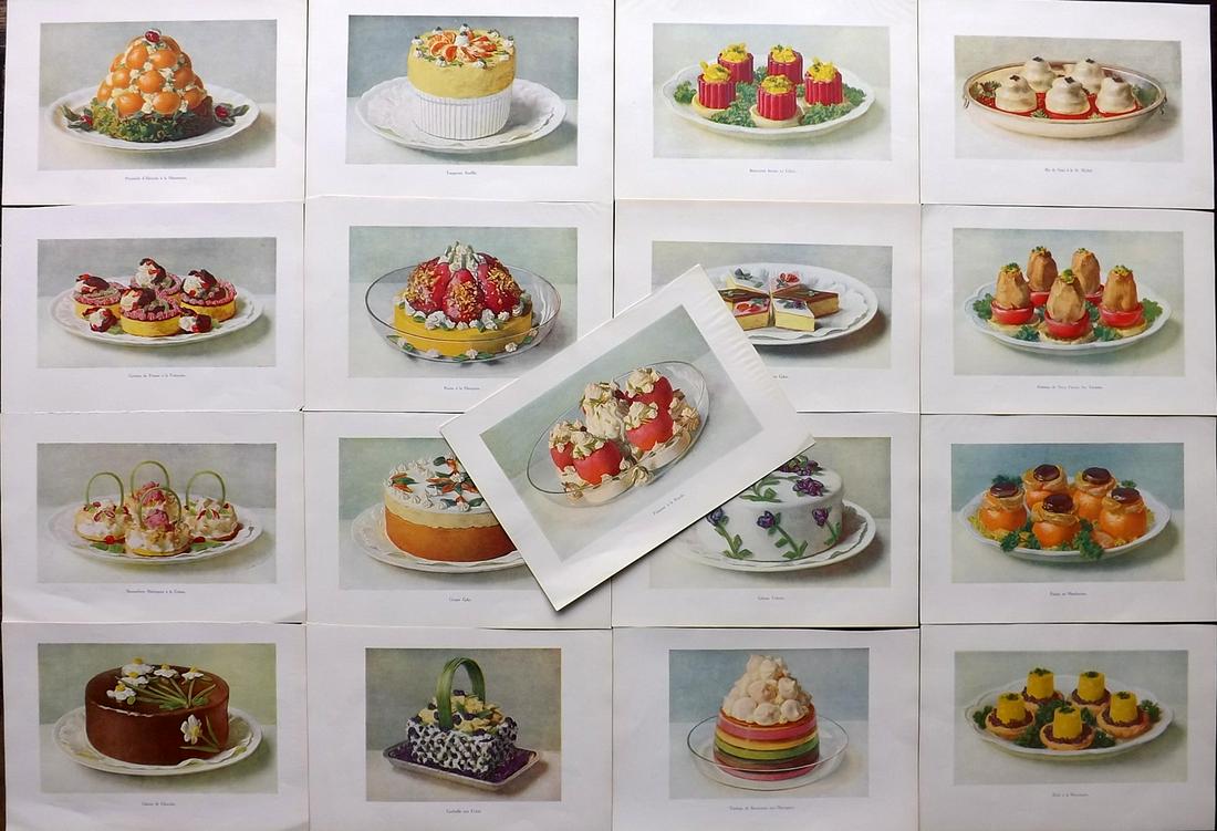 Fairclough, M. A. 1911 Lot of 17 Antique Food Prints: Offset Lithograph Published 1911, London for "The Ideal Cookery Book" M. A. Fairclough. Paper Size: 10 x 7 inch (26 x 18cm) Good Condition