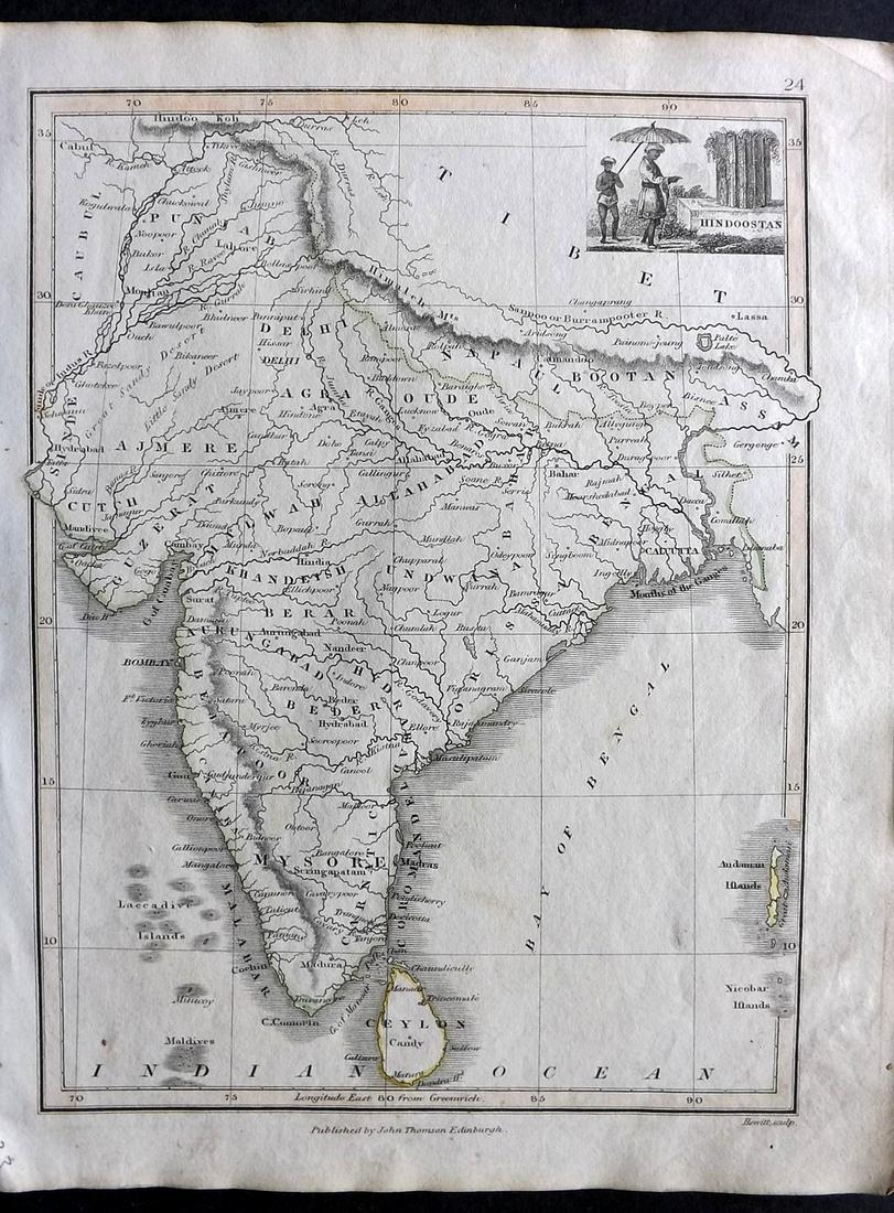 Thomson, John (Pub) 1825 Map. Hindoostan. India (1 of 2)