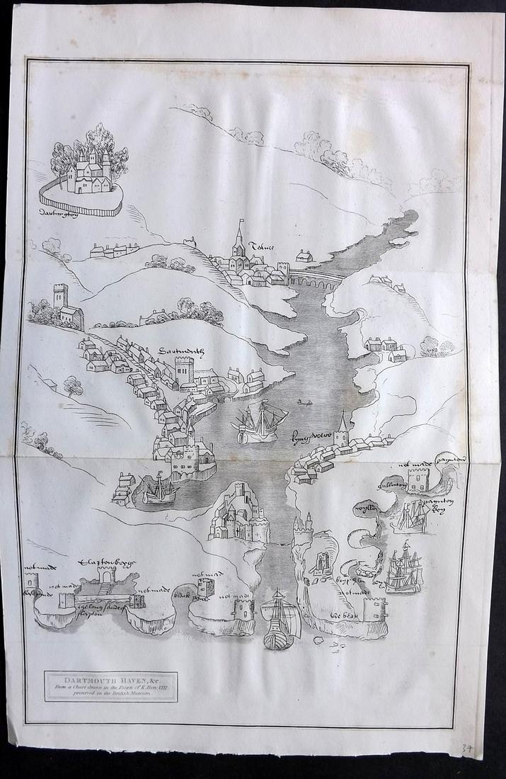 Lysons, Daniel & Samuel 1822 Map of Dartmouth Haven, Devon, UK (1 of 2)