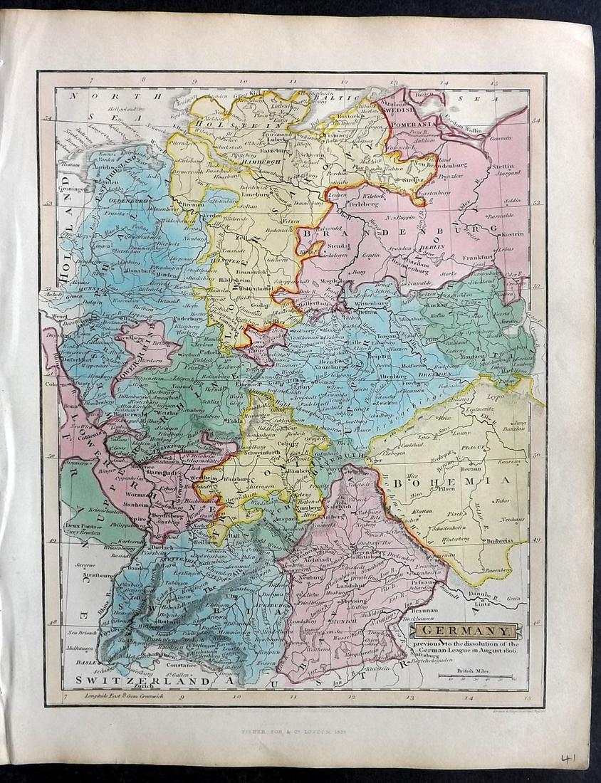 Russell & Barclay 1839 Hand Col Map. Germany (1 of 2)
