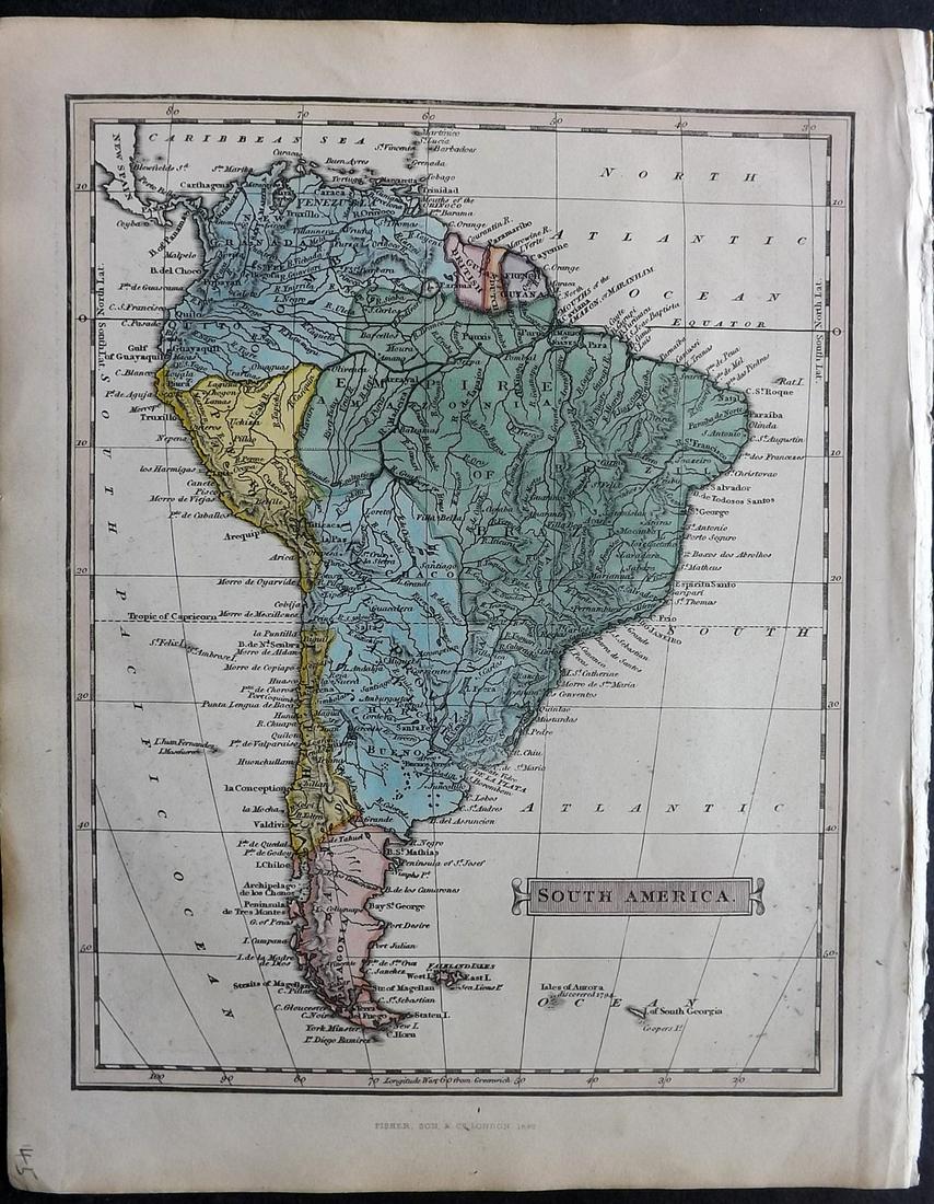 Russell & Barclay 1840 Hand Col Map. South America (1 of 2)