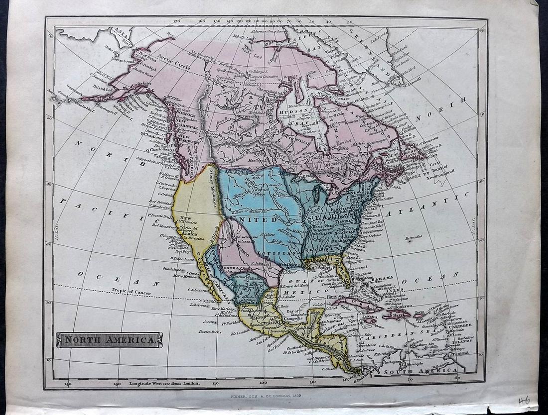 Russell & Barclay 1839 Hand Col Map. North America (1 of 2)