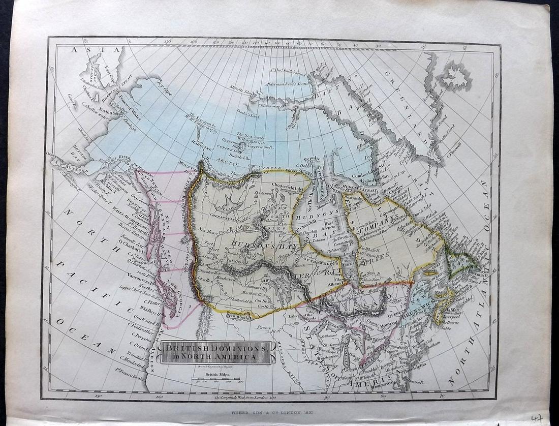 Russell & Barclay 1832 Hand Col Map. Canada. British Dominions in North America (1 of 2)