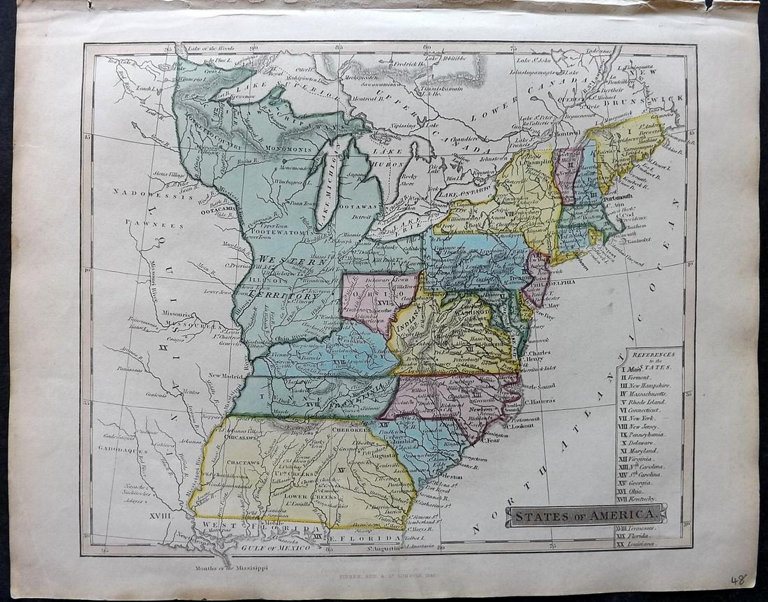 Russell & Barclay 1840 Hand Col Map. USA showing Franklinia State (1 of 2)