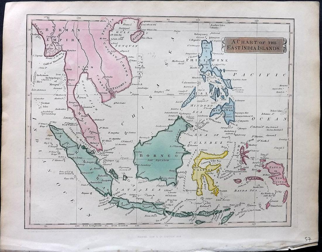 Russell & Barclay 1839 Hand Col Map. Chart of the East India Islands (1 of 2)