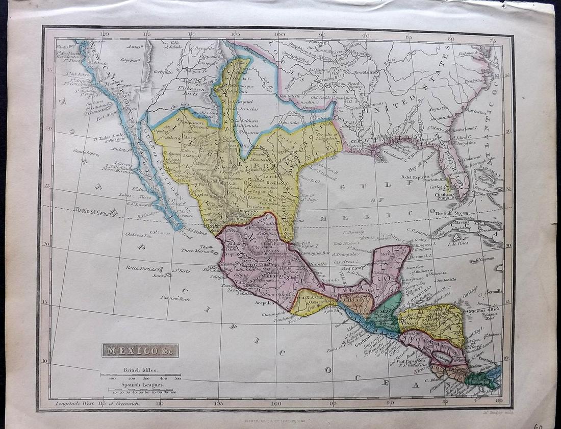 Russell & Barclay 1840 Hand Col Map. Mexico with Southern USA (1 of 2)
