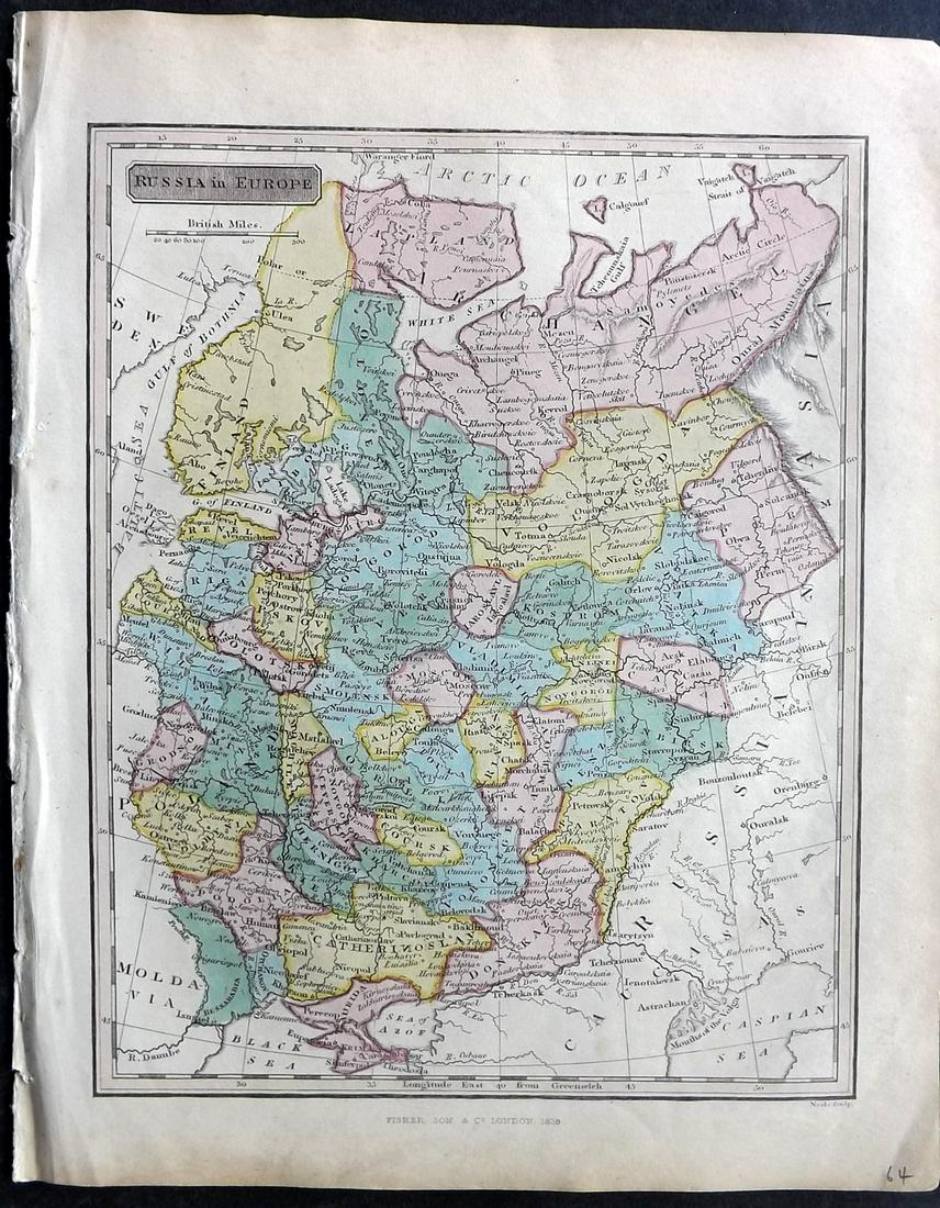 Russell & Barclay 1839 Hand Col Map. Russia in Europe (1 of 2)