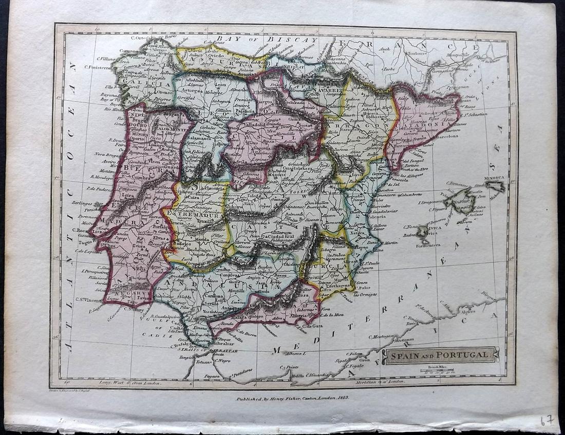Russell & Barclay 1823 Hand Col Map. Spain and Portugal (1 of 2)
