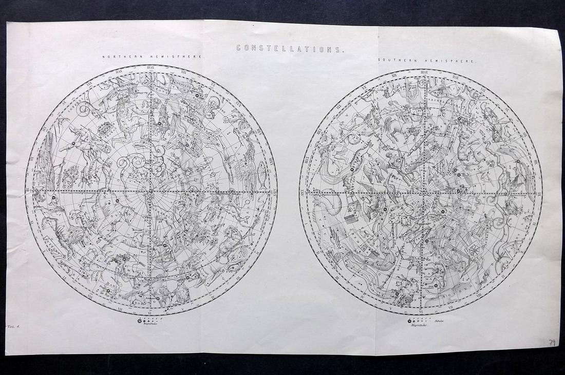 Nat. Encyclo. 1890's Celestial Map. Northern & Southern Constellations (1 of 2)