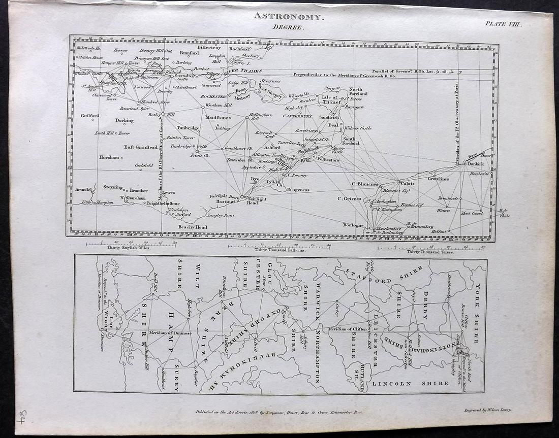 Rees, Abraham 1820 Astronomy Map. Degree - English Channel, Central England (1 of 2)