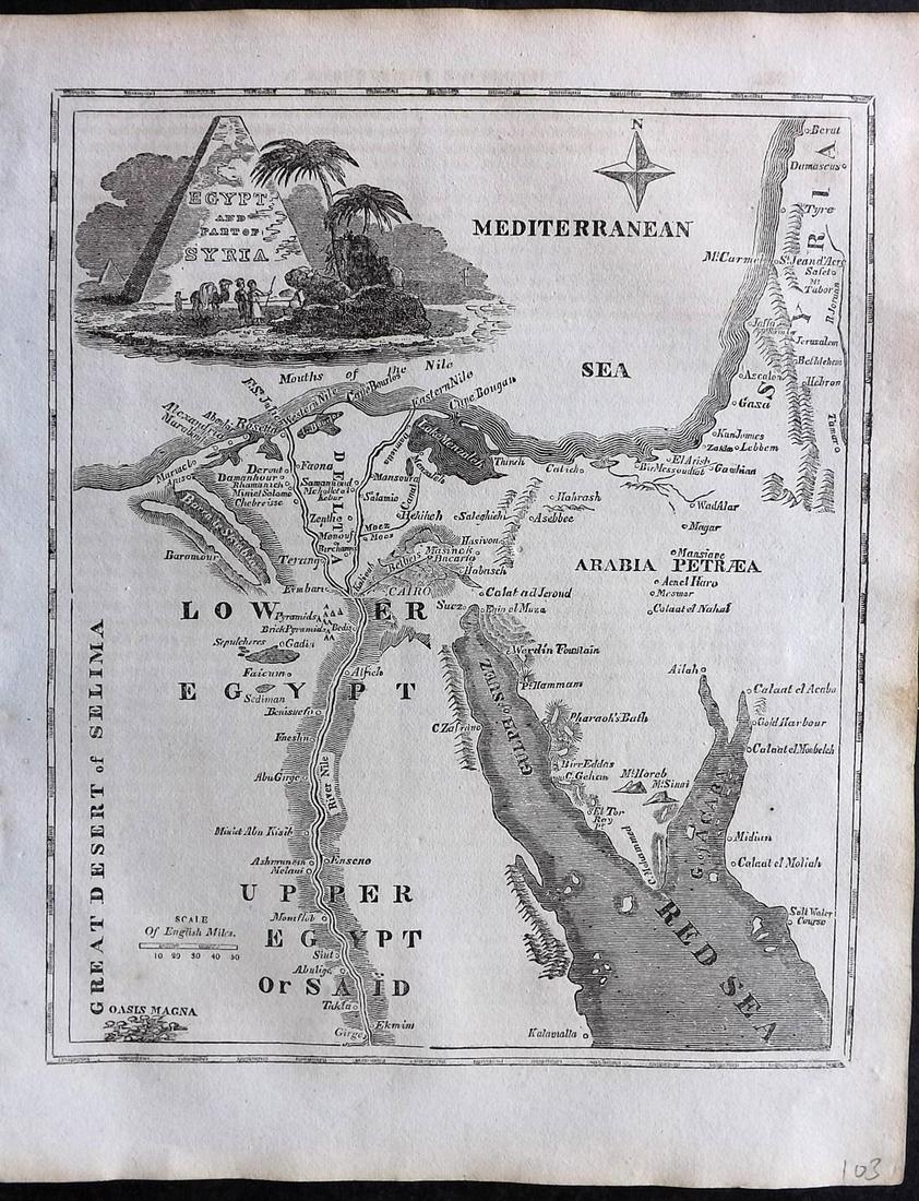 Baines, Edward 1817 Antique Map. Egypt and Part of Syria (1 of 2)