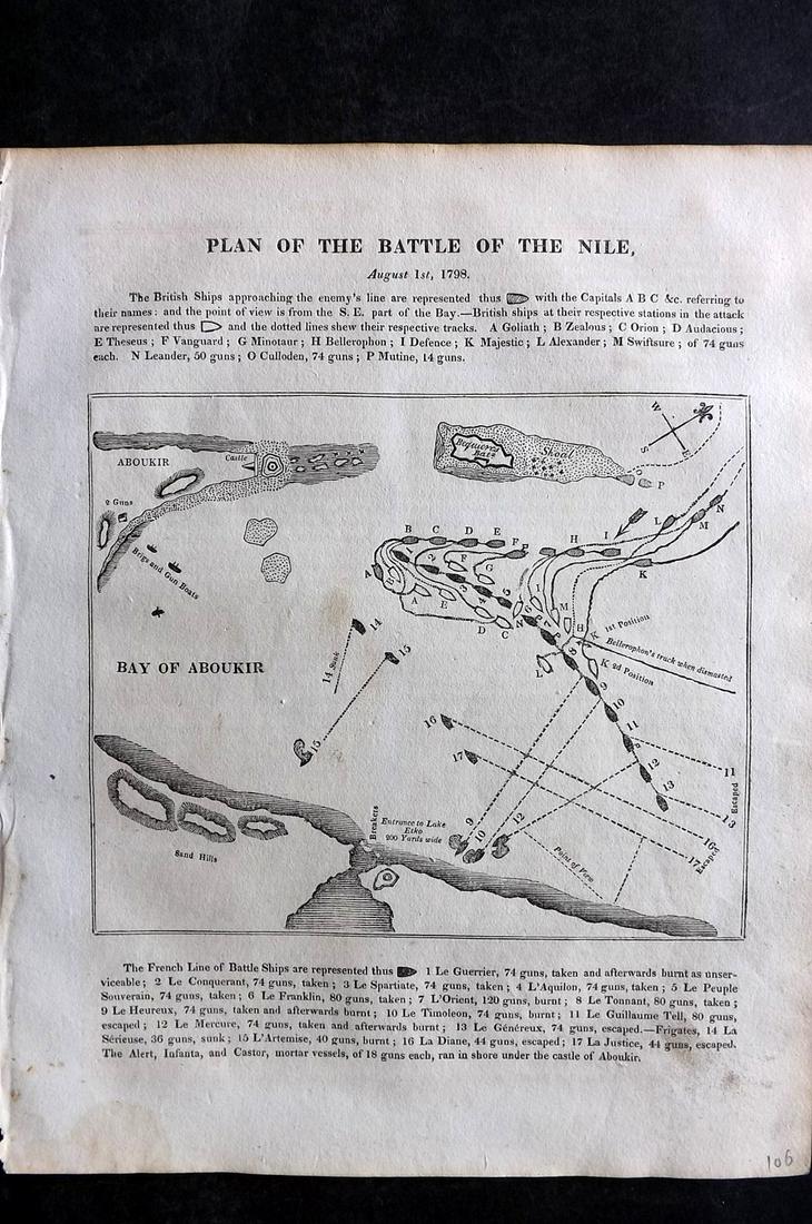 Baines, Edward 1817 Antique Map. Battle of the Nile, Egypt (1 of 2)