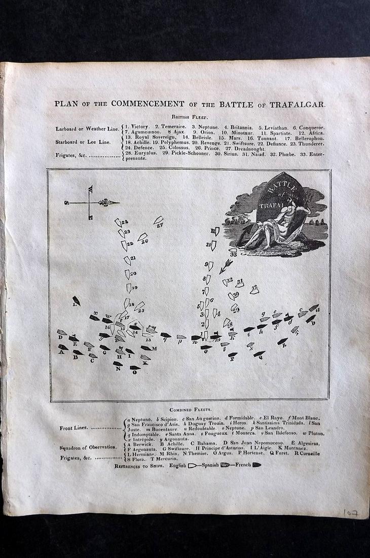 Baines, Edward 1817 Antique Naval Map. Battle of Trafalgar (1 of 2)