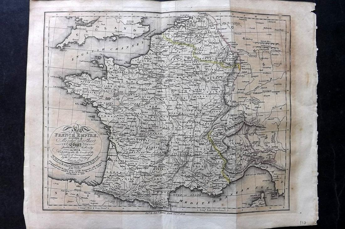 Baines, Edward 1817 Antique Map. French Empire (1 of 2)