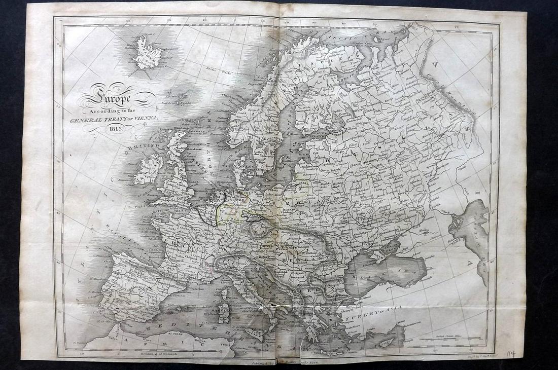 Baines, Edward 1817 Antique Map. Europe according to the Treaty of Vienna (1 of 2)