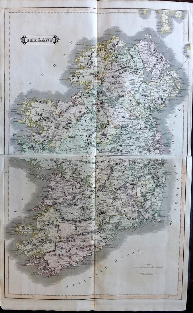 Lizars, Daniel 1831 LG Rare HC Map. Ireland on 2 Sheets (1 of 2)