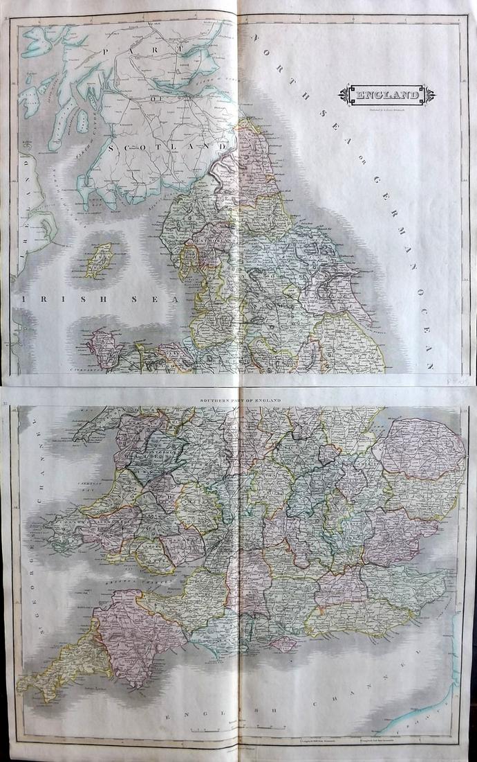 Lizars, Daniel 1831 LG Rare HC Map. England on 2 Sheets (1 of 2)