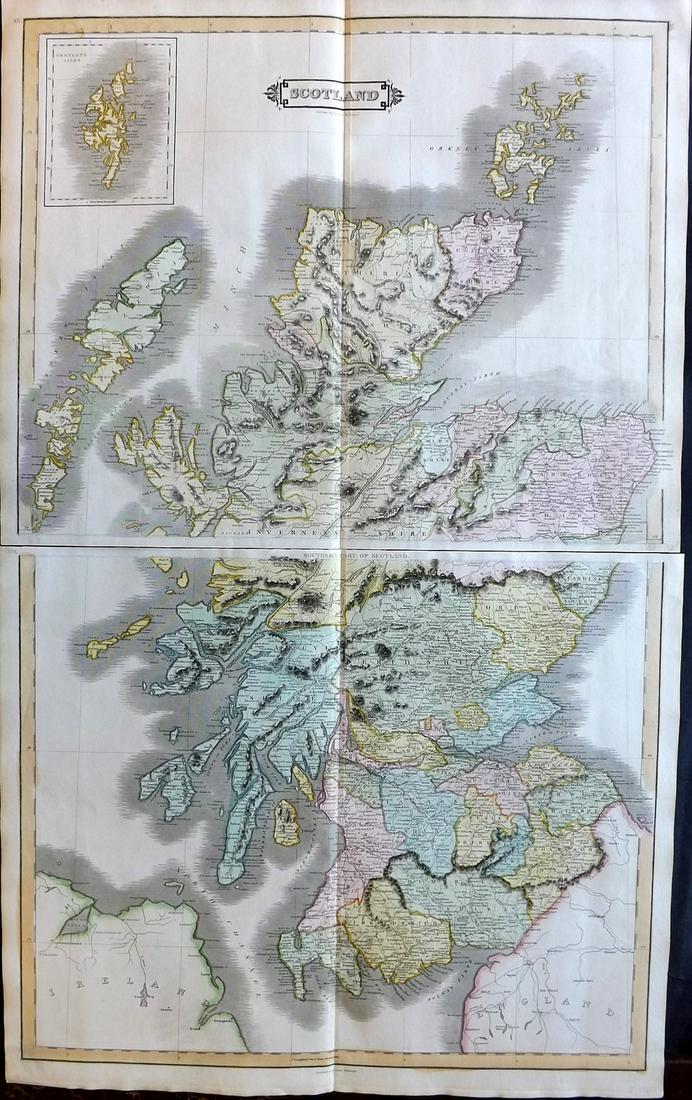 Lizars, Daniel 1831 LG Rare HC Map. Scotland on 2 Sheets (1 of 2)