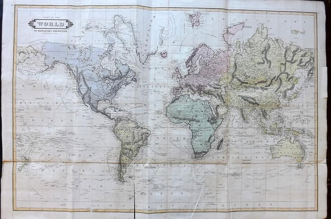 Lizars, Daniel 1831 LG Rare HC Map. World on Mercator's Projection (1 of 2)
