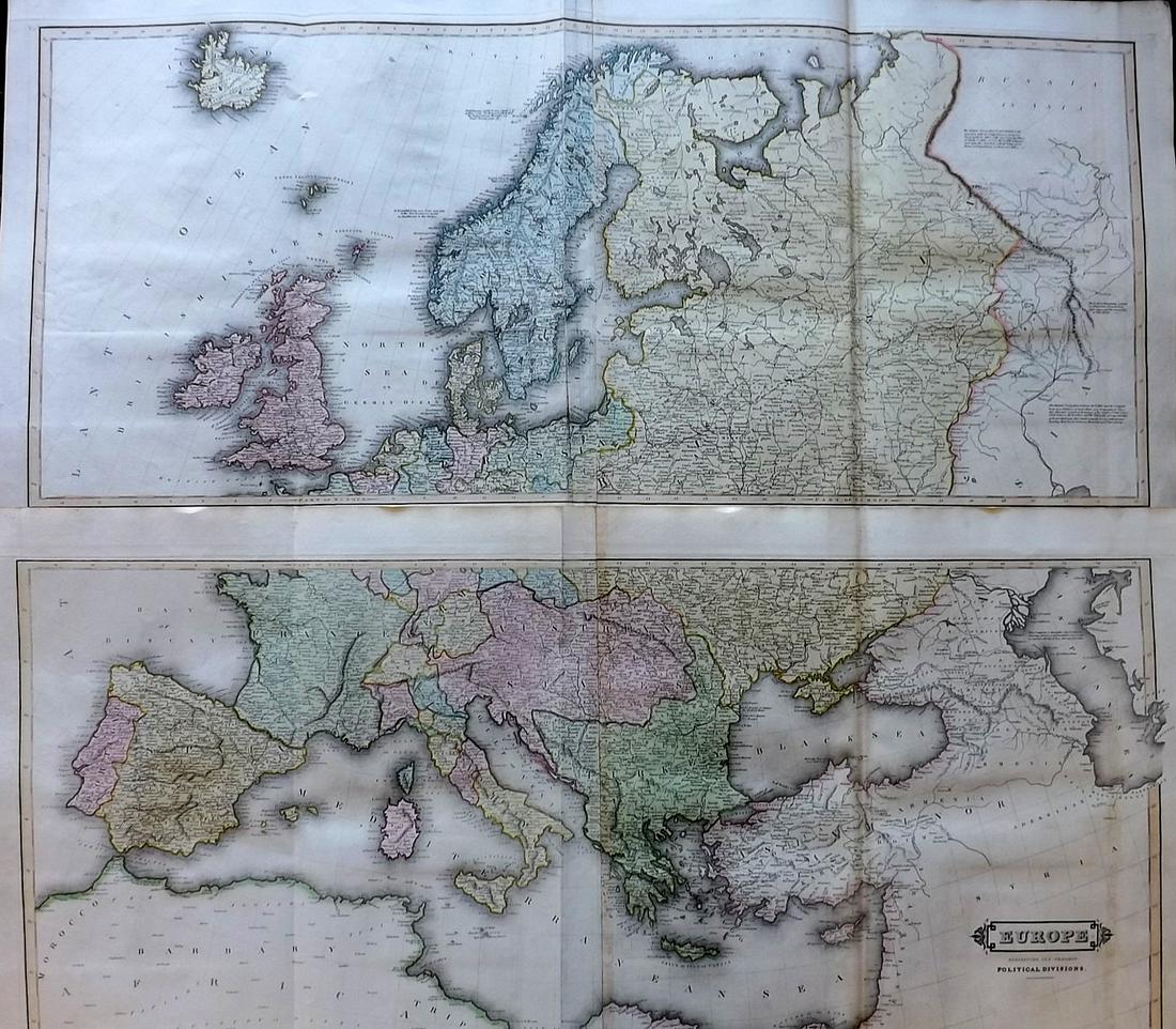Lizars, Daniel 1831 LG Rare HC Map. Europe on 2 Sheets (1 of 2)