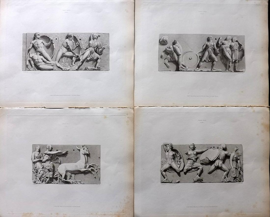 British Museum Ancient Marbles 1818 Lot of 4 Ancient Marble Prints: Stipple Engravings Published 1812-61, London for "A Description of the Collection of Ancient Marbles in the British Museum" by the British Museum, Department of Greek and Roman Antiquities. Paper Size