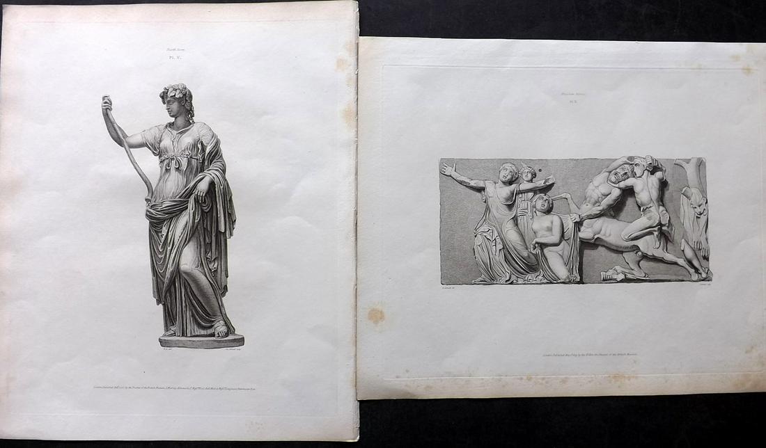 British Museum Ancient Marbles 1818 Pair of Prints. Statue & Marble (1 of 2)