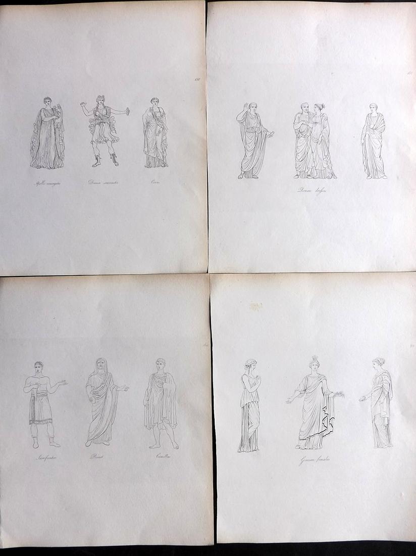Hope, Thomas 1809 Lot of 4 Ancient Costume Prints. Deluxe Edition: Etching Published 1809, London for "Costume of the Ancients" by Thomas Hope. Deluxe Large Paper Edition. Paper Size: 11 x 9 inch (28 x 23cm) Good Condition