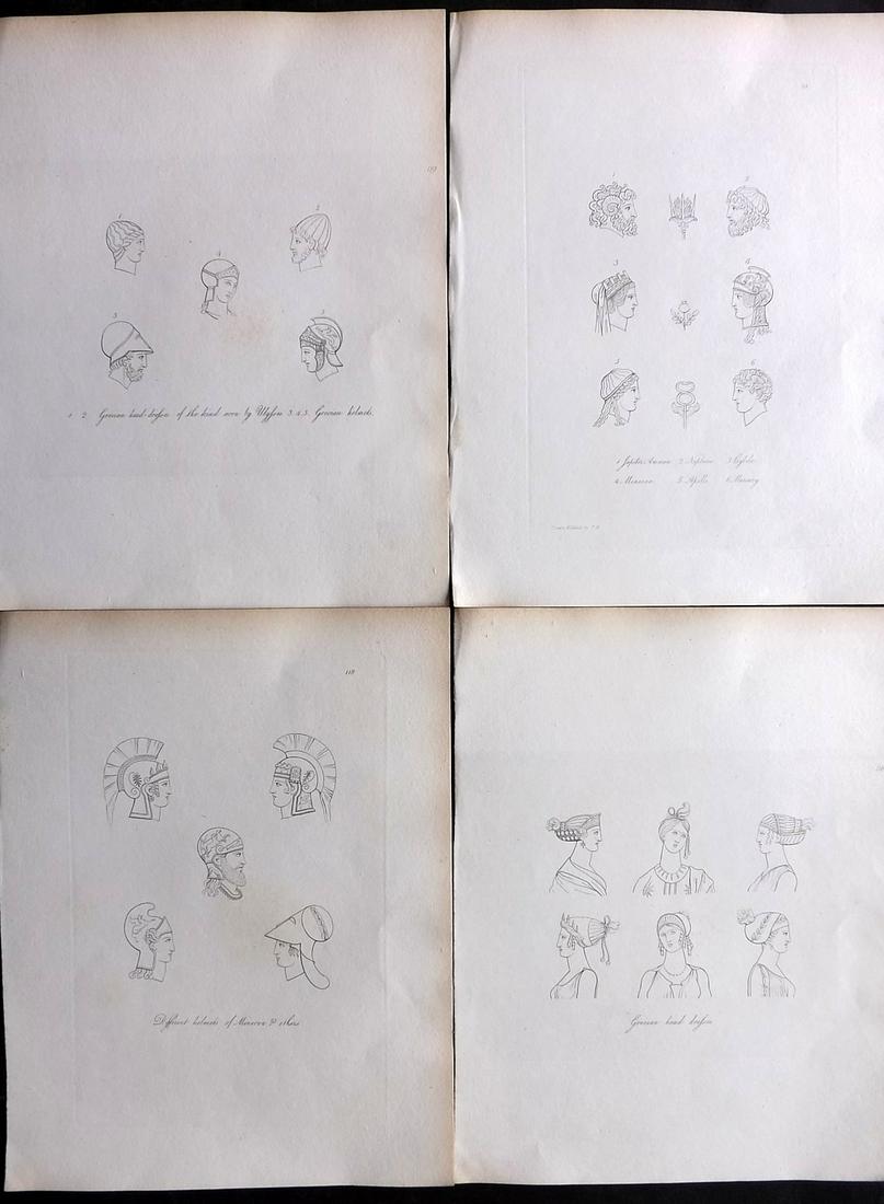 Hope, Thomas 1809 Lot of 4 Ancient Costume Prints. Deluxe Edition: Etching Published 1809, London for "Costume of the Ancients" by Thomas Hope. Deluxe Large Paper Edition. Paper Size: 11 x 9 inch (28 x 23cm) Good Condition
