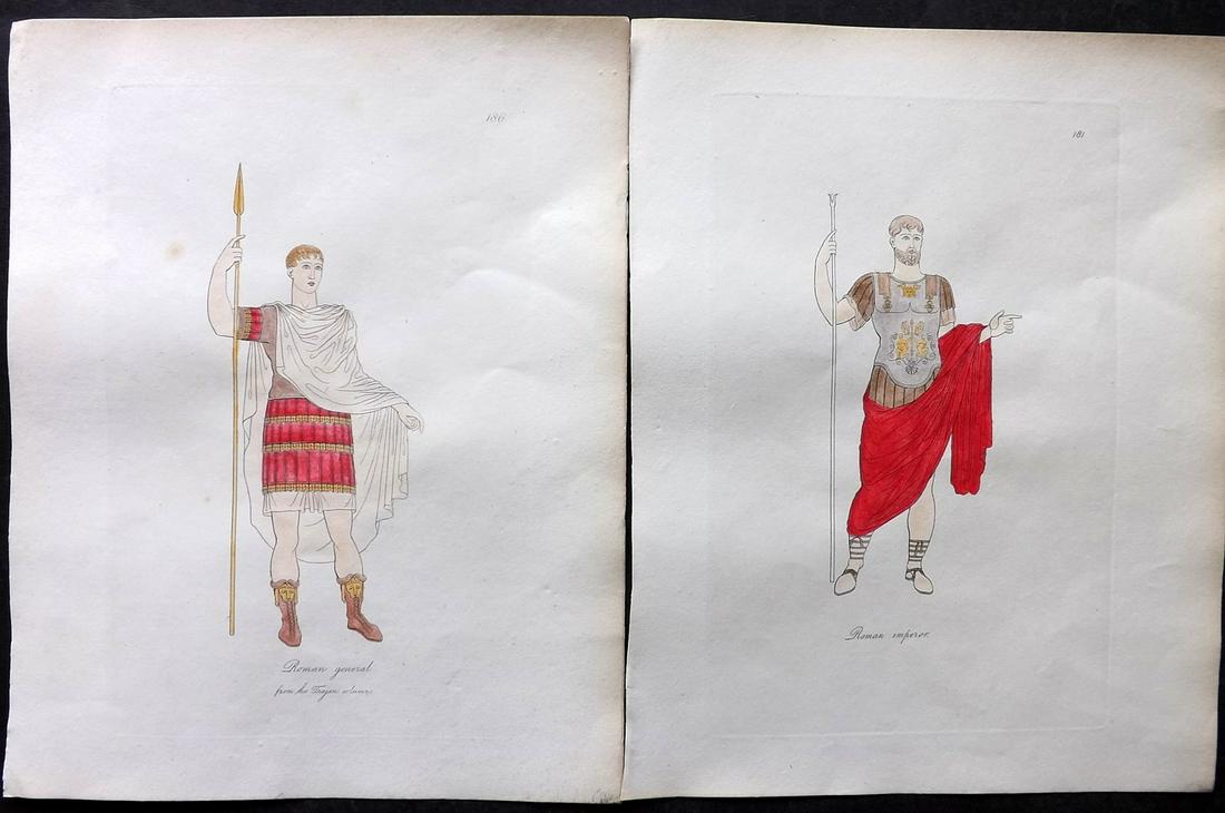 Hope, Thomas 1809 Pair of Hand Col Ancient Costume Prints. Greek Warriors (1 of 2)