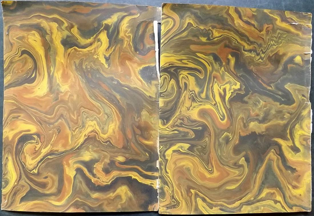 Old Paper, Bookbinding 19th Cent. Pair of Hand Painted Marble End Papers (1 of 2)