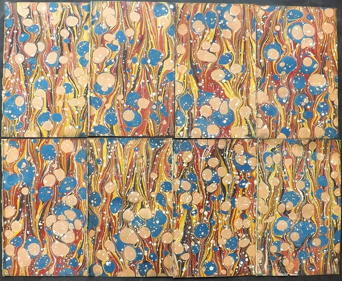 Old Paper, Bookbinding C1805 Set of 8 Marble End Papers in Fine Cond 8vo, French (1 of 2)