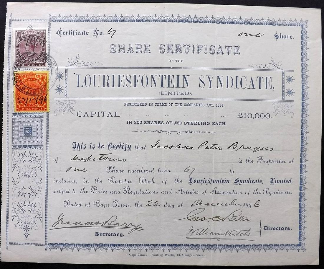 South Africa: Louriesfontein Syndicate, Limited, 1896 (1 of 2)