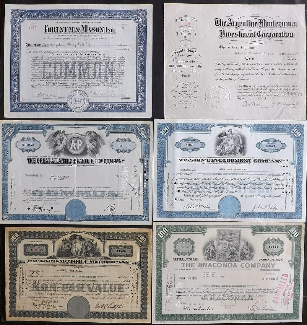 USA: Lot of 6 Share Certificates (1 of 2)