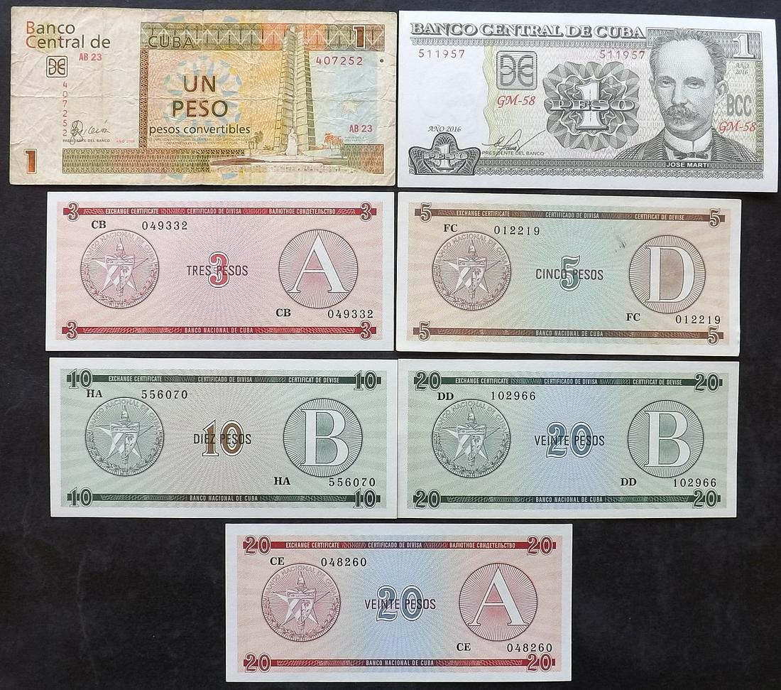 Lot of 7 Cuban Banknotes / Foreign Exchange Certificates (1 of 2)