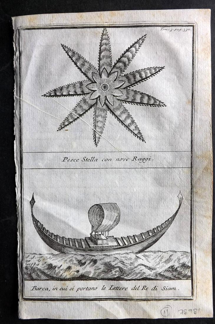 Salmon, Thomas 1743 Antique Print. Pearl fishing at Siam Thailand: Copper Plates Published 1743, Venice for "Lo stato Presente di tutti i Paesi del Mondo" by Thomas Salmon. Paper Size: 7 x 4.5 inch (18 x 12cm) Very minor margin toning. Good Condition