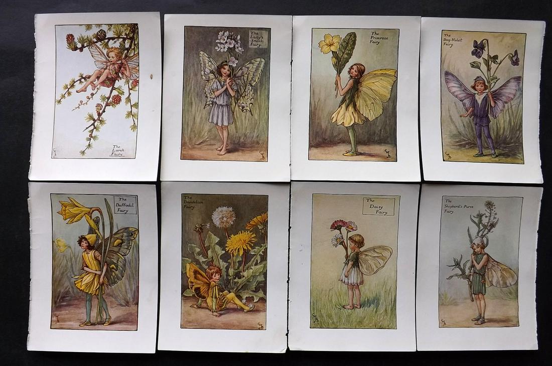Barker, Cicely Mary C1940 Lot of 8 Flower-Fairy Prints - Spring: Spring Fairies. Lithographs Published C1935-45 by Blackie & Son, London & Glasgow for the "Flower-Fairies" Series by Cicely Mary Barker. Reverse side blank. Paper Size: 5.5 x 4 inch (14 x 10cm) Good C