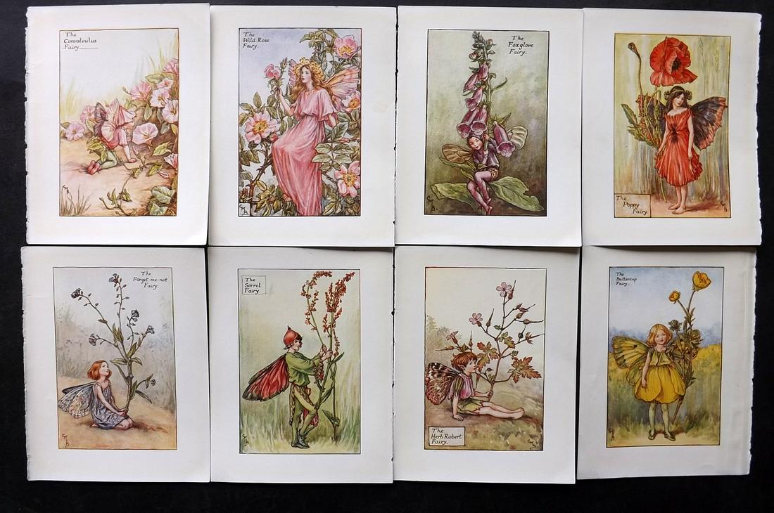 Barker, Cicely Mary C1940 Lot of 8 Flower-Fairy Prints - Summer: Summer Fairies. Lithographs Published C1935-45 by Blackie & Son, London & Glasgow for the "Flower-Fairies" Series by Cicely Mary Barker. Reverse side blank. Paper Size: 5.5 x 4 inch (14 x 10cm) Good C