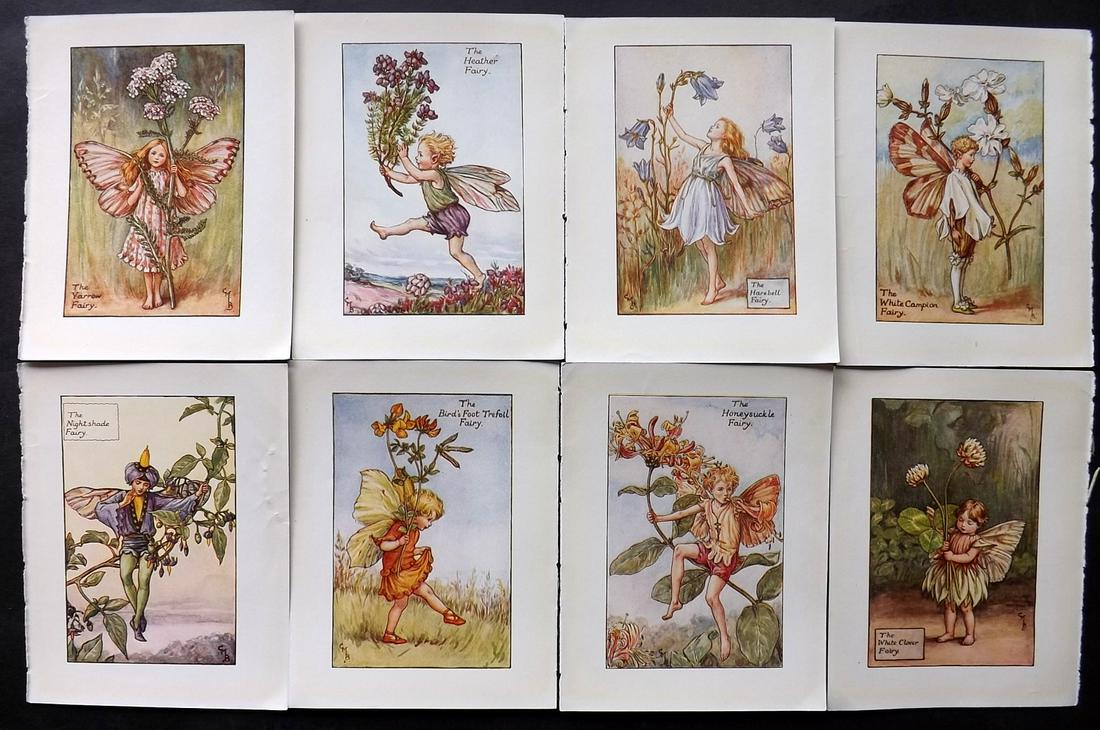 Barker, Cicely Mary C1940 Lot of 8 Flower-Fairy Prints - Summer: Summer Fairies. Lithographs Published C1935-45 by Blackie & Son, London & Glasgow for the "Flower-Fairies" Series by Cicely Mary Barker. Reverse side blank. Paper Size: 5.5 x 4 inch (14 x 10cm) Good C