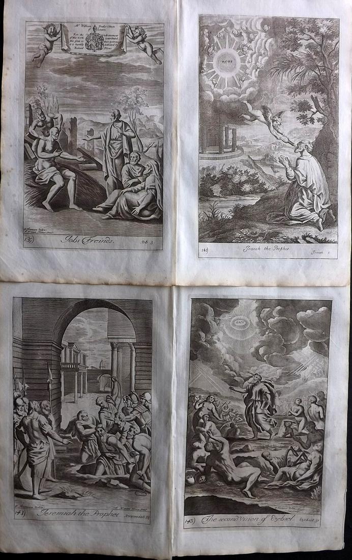 Blome, Richard C1720 Lot of 4 Folio Antique Religious Prints: Folio Copper Plates Published C1720 by M. Cooper, London for "The History of the Holy Bible" by Richard Blome. Some of the best Artist's of the time were commissioned to Engrave the images, including 
