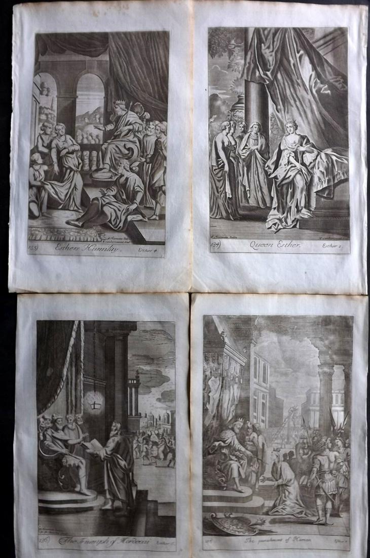 Blome, Richard C1720 Lot of 4 Folio Antique Religious Prints: Folio Copper Plates Published C1720 by M. Cooper, London for "The History of the Holy Bible" by Richard Blome. Some of the best Artist's of the time were commissioned to Engrave the images, including 